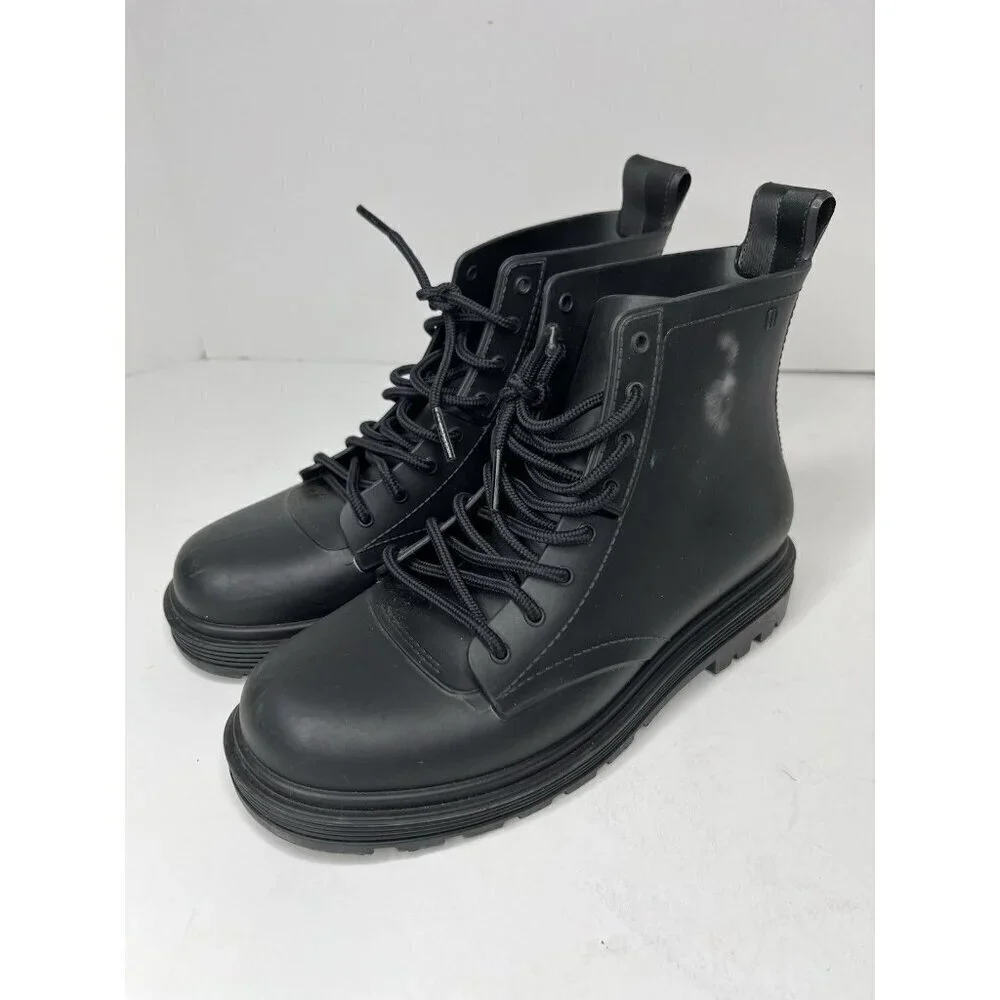 Mini Melissa Coturno Black Jelly Lace Up Platform Boots Size 4/EU35